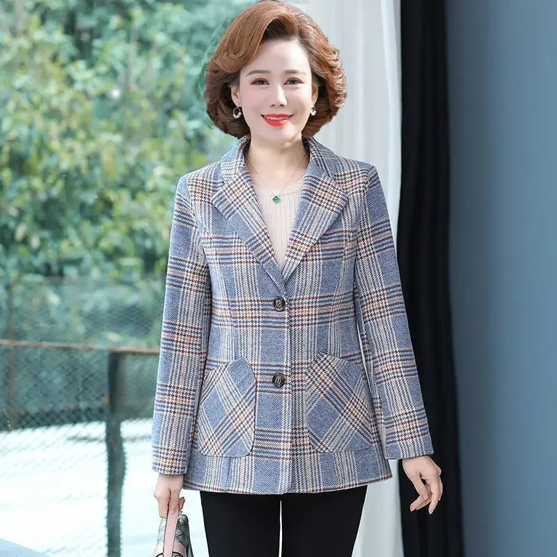 Korean Fashion Women's Plaid Suit Jacket Cropped Top Spring Autumn Jacket Slim Fit Cheap Wholesale Office Women Blazer New