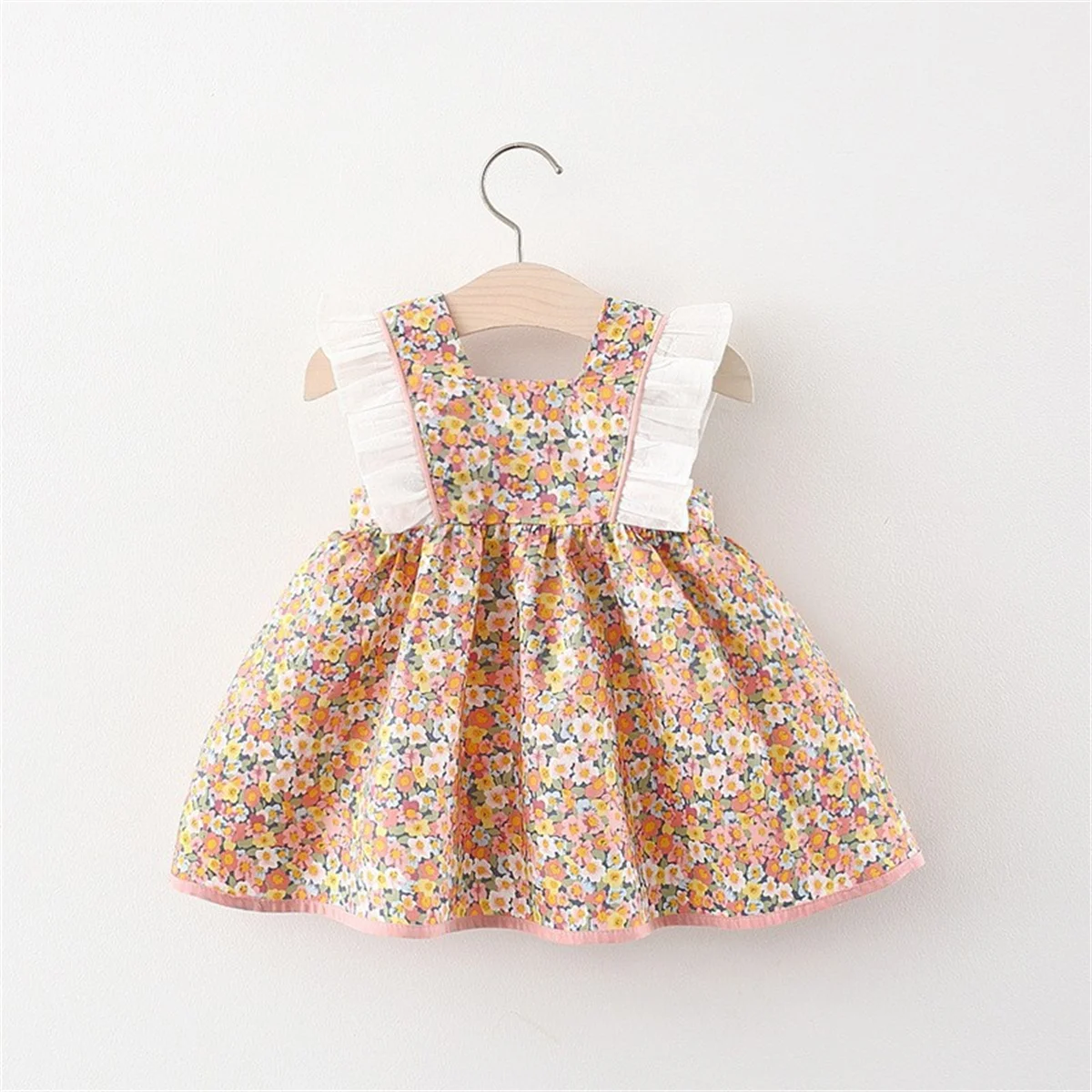Summer Girl\'S Suspender Dress Baby Girl Korean Version Bow Floral Print Lace Small Flying Sleeve Princess Dress
