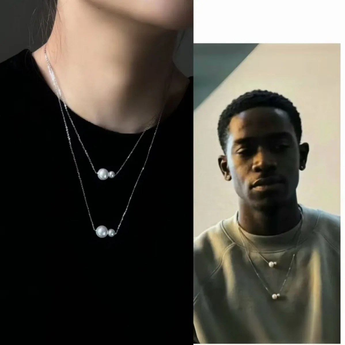 

【Gift Free】Double Layer Pearl Necklace Layered Luxury 925 Sterling Silver Long Sweater Chain Necklace