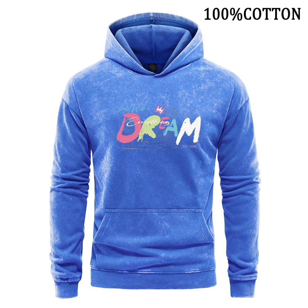 Cartoon Letter Dream Man Hoodies Vintage Washed 100% Cotton Hoodie Oversized Pullover Flexible Comfort Sports Shirt Clothing