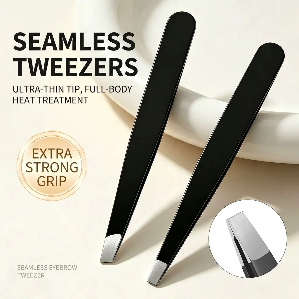 High Precision Flat & Slant Tip Tweezers for Eyebrow Plucking and Eyelash Extensions - Professional Beauty Salon Grooming Tools