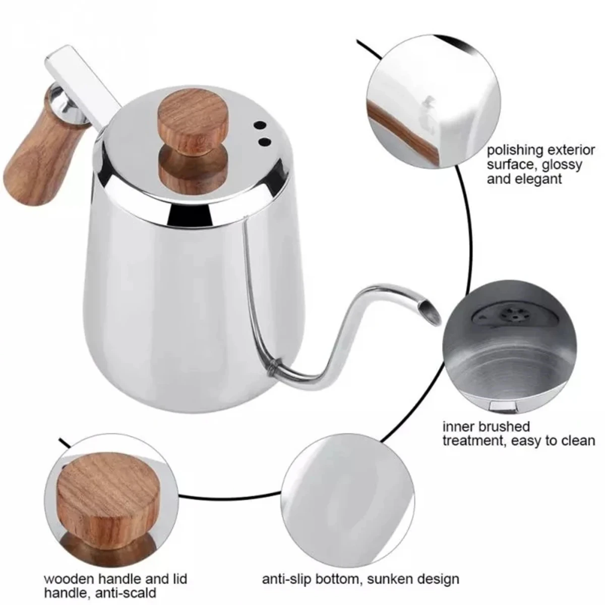 Drip Kettle 350/600ML Non-stick Stainless Steel Pour Over Coffee Tea Pot Long Narrow Spout Hand Drip Kettle Swan Neck Thin Mouth