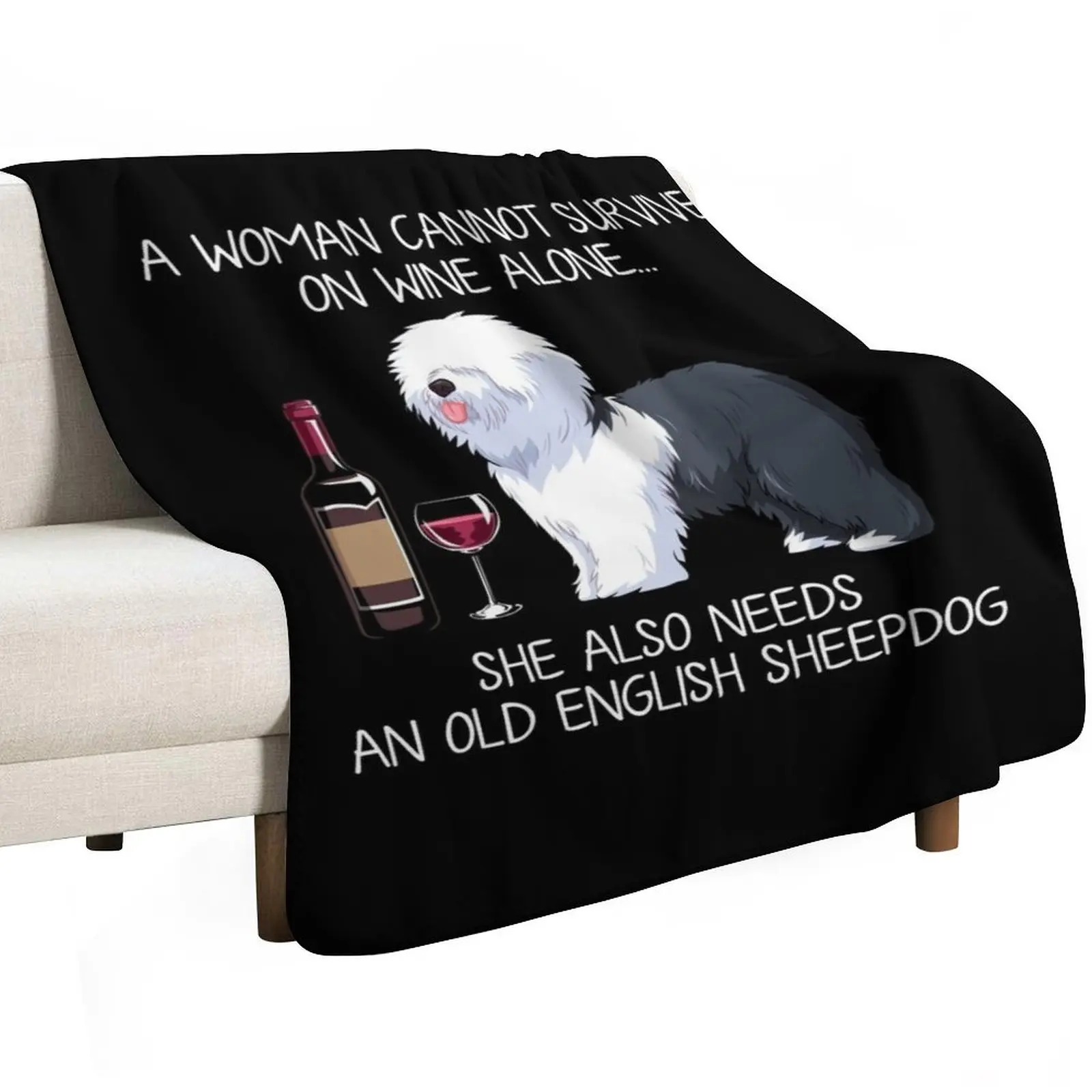 Old English Sheepdog and wine Funny dog Throw Blanket Personalized Gift christmas gifts Thermal Quilt Summer Beddings Blankets