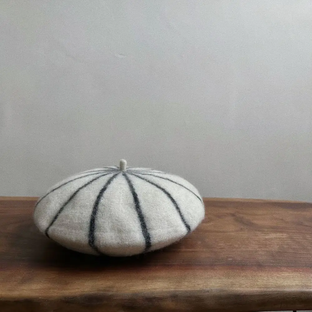 Kids Beret Hat Autumn Winter Warm Wool Painter Cap Candy Striped Style Cute Baby Girl Boy Fashion Soft Comfortable Headwear