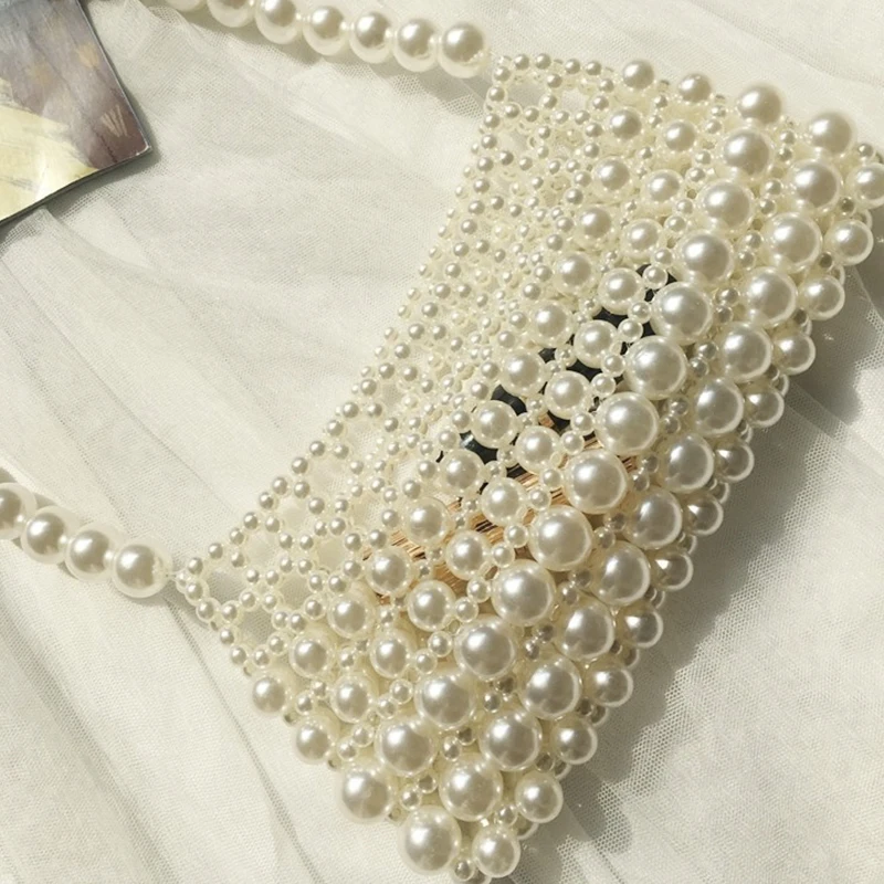 Vintage Pearl Weaving Women\'s Shoulder Bag New Fashion INS Handmade Acrylic Beaded Elegant Handbags for Women Customization