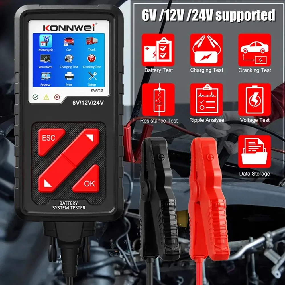 Battery tester, KW710. The test voltage is 5-36V. Supports multiple languages. Rechargeable battery tester.Excluding the battery