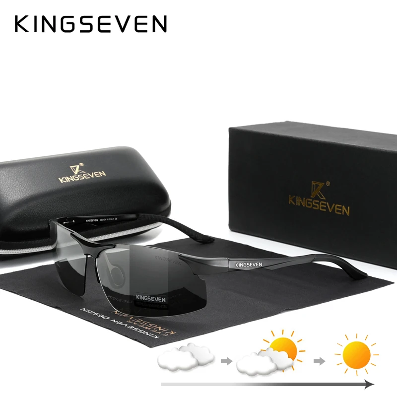 نظارات KINGSEVEN فوتوكروميك للرجال من الألومنيوم مستقطبة للرجال UV400 نظارات قيادة ليلية ونهارية Oculos De Sol 9126