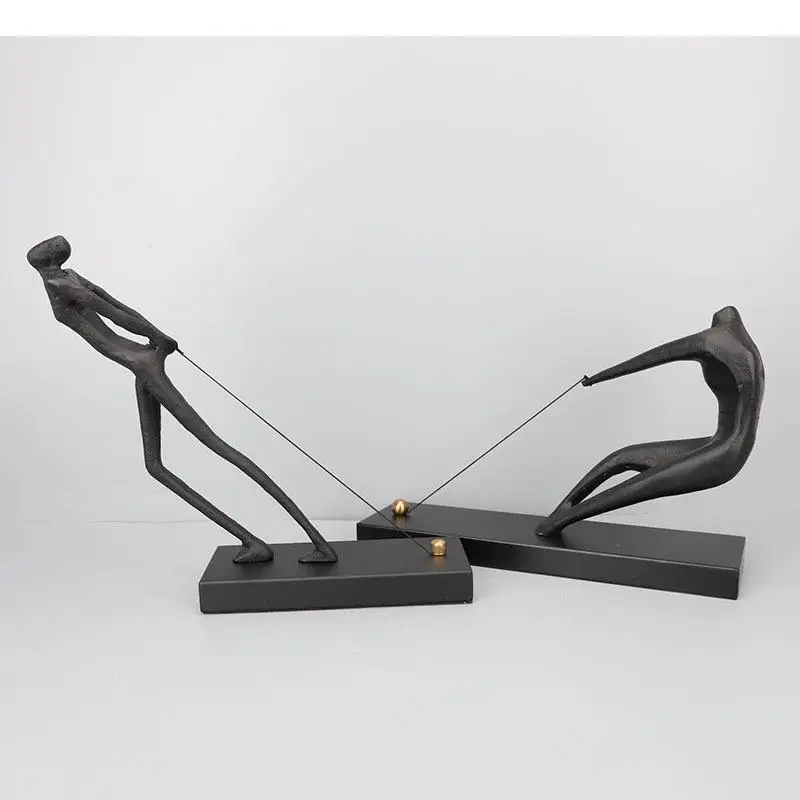 Boat Tracker Figure Sculpture Desk Decoration Minimalist Black Character Ornaments Modern Decor Cast Iron Crafts Abstract Statue