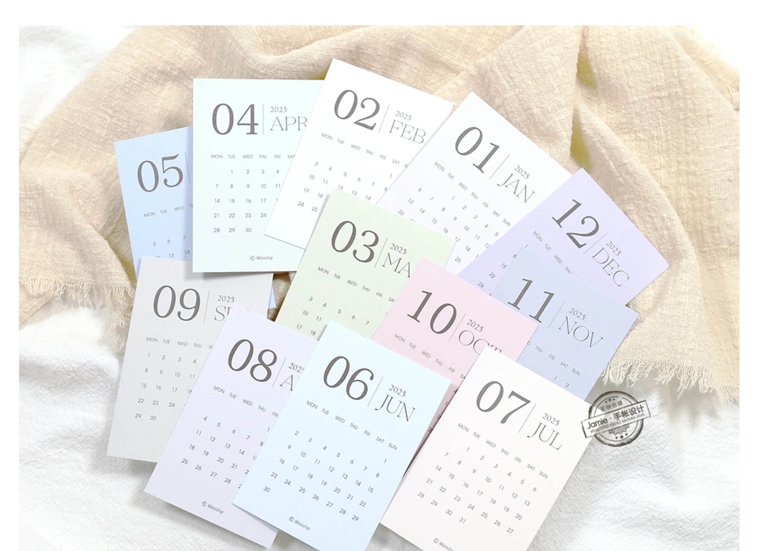 MINKYS Kawaii 2025 Calendar Card 12 Month Calendar Card Paper Decorative Calendar School Stationery Supplies