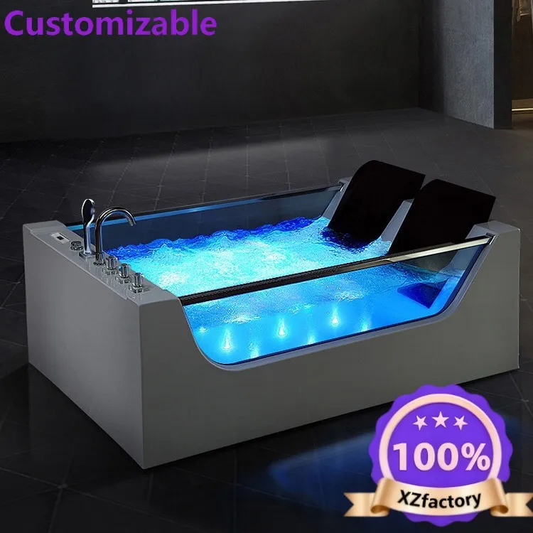 Factory Direct 2026 Acrylic bathtub freestanding massage surf double sided glass hotel villa double French pillow bathtub