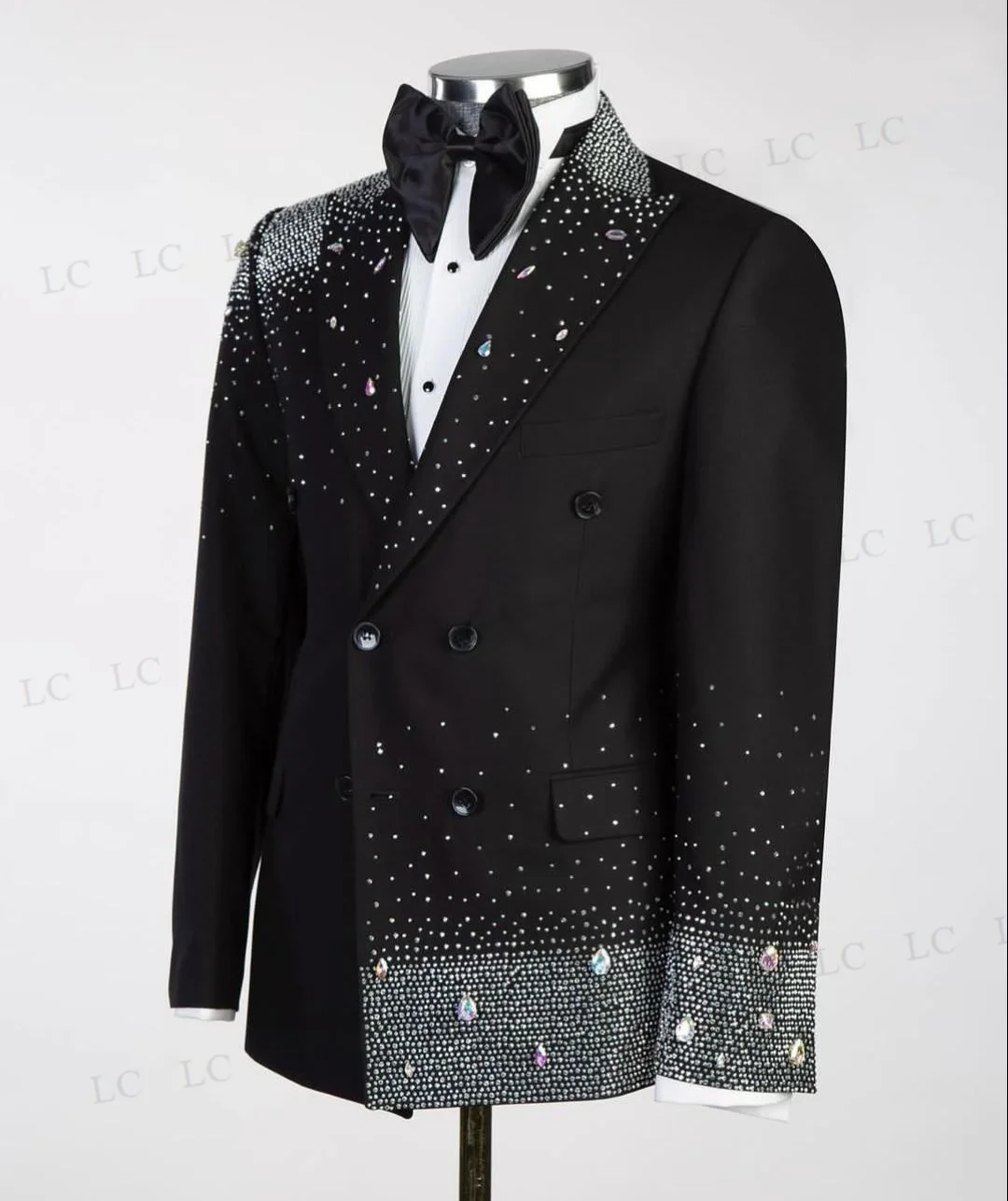 Costume de Citroëm 2 Pièces Blazer et Pantalon, Un Bouton, Perles Argentées, Diamants, TuxedoSlim, Mariage, Marié, Grande Taille, Sur Mesure