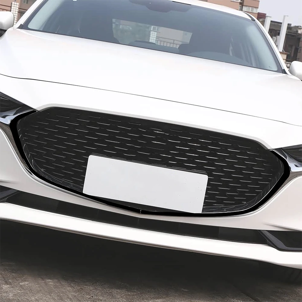 For Mazda 3 Axela 2019-2026 Piano Black Front Bumper Air Intake Grille Frame Panel Trim Cover Car Accessories Decoration Sticker