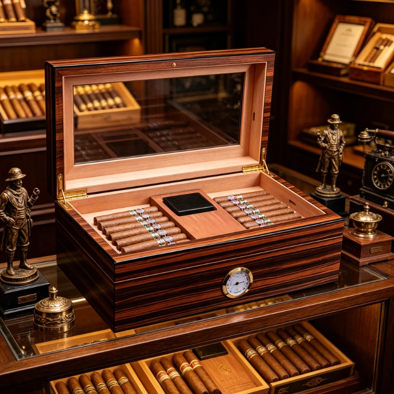 Cigar Humidor Can Store 30-50 Cigars Ring 29-57mm with Thermometer  Humidifier Born for Cigars