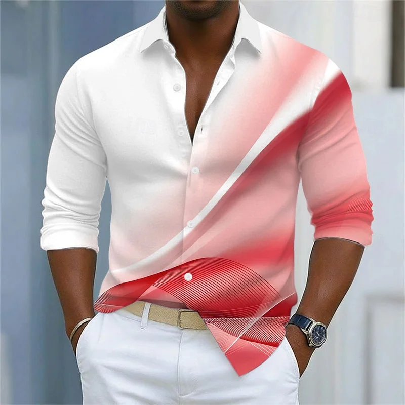 Men's Shirt Gradient Striped Long Sleeved Shirt Casual Business Collar Shirt Spring and Autumn New Trend Men's Top image 4