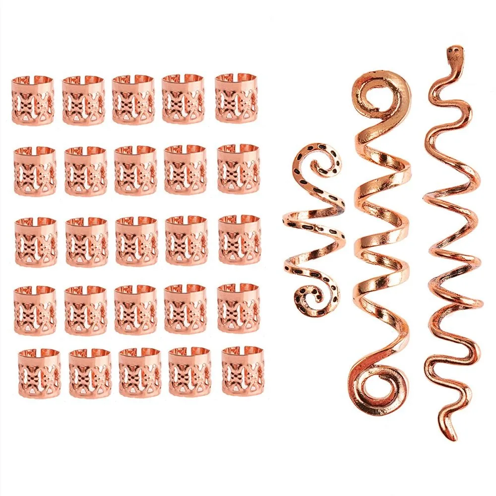 

28pcs/set Ethnic Style Alloy Hair Ring Clips Golden Silver Dreadlocks Beads Curve Snake Viking Celtic Knot Daily