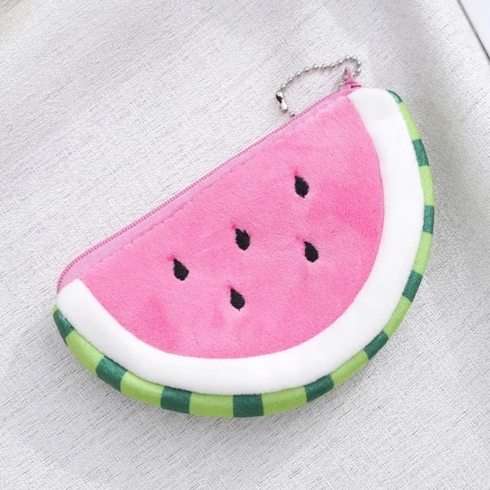 Soft Watermelon Coin Purse Zipper Cute Fruit Wallet Earphone Storage Keychain Charm Cartoon Mini Card Bag Students
