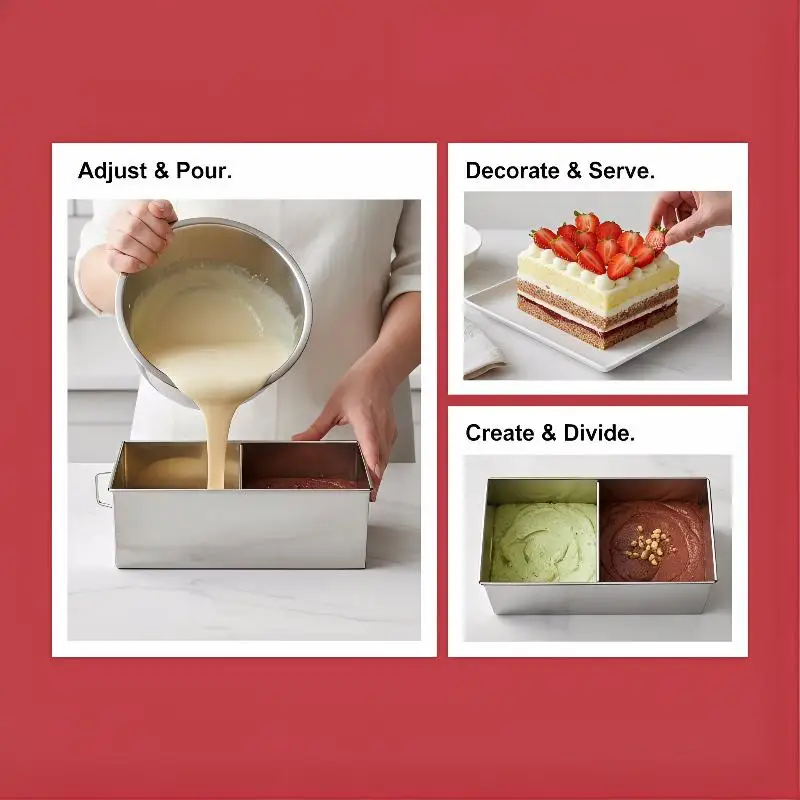 Rectangular Cake Mold Ring Adjustable 304 Stainless Steel Expandable for Baking Mousse Pastry Family Kitchen