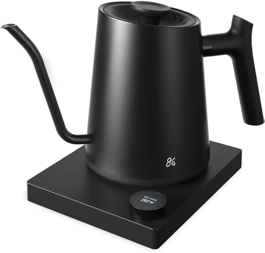 

Electric Gooseneck Kettle, 1200W Stainless Steel with Temperature Control, Fast Boil for Coffee and Tea, 1L Black