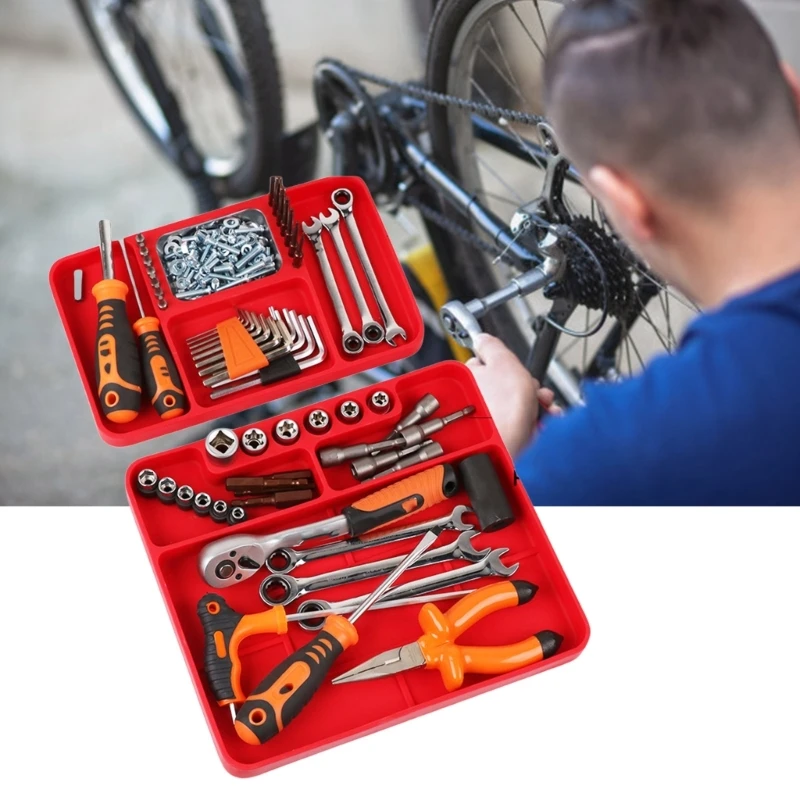 Flexible Silicone Work Tray Including Removable Base For Arranging Small Components And Equipment In Vehicle Y5GB