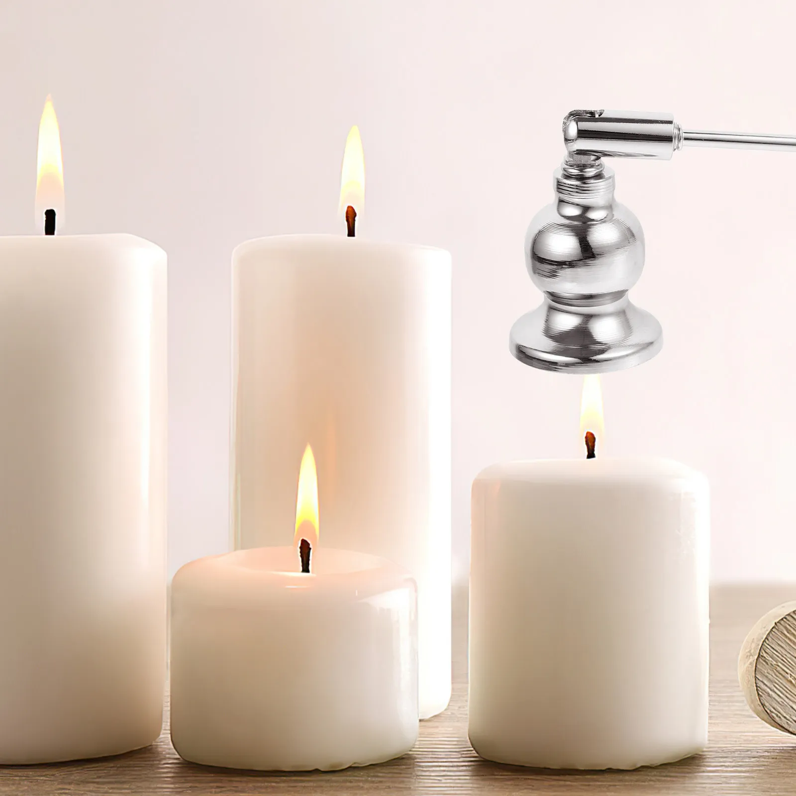 Metal Snuffer Long Handle Lightweight Extinguisher Cover Prevents Splatter Preserves Wick Unique Design Shiny Finish