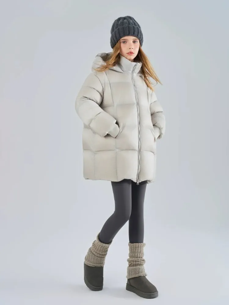 Mädchen Winter Kapuzen-Pufferjacke, mittellange, dicke, warme Kinder-Daunenjacke mit Reißverschluss, Baumwolljacke, Freizeit-Oberbekleidung für Kinder A5116 – Detail 3