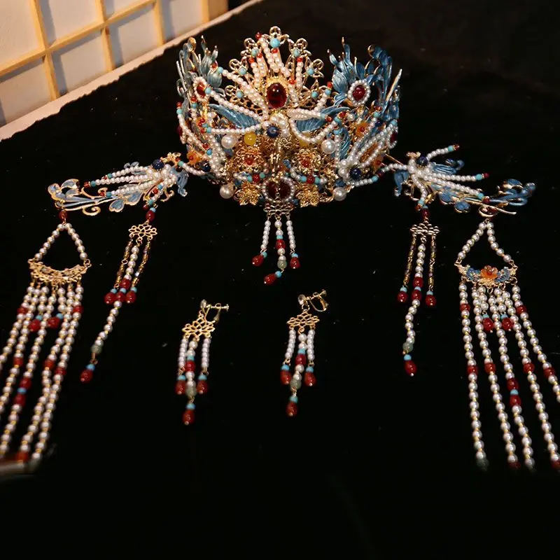 Antique Headwear Bride Hair Accessories Ming Style Phoenix Crown Han Suit Tassel Super Fairy Suit Ancient Clothing