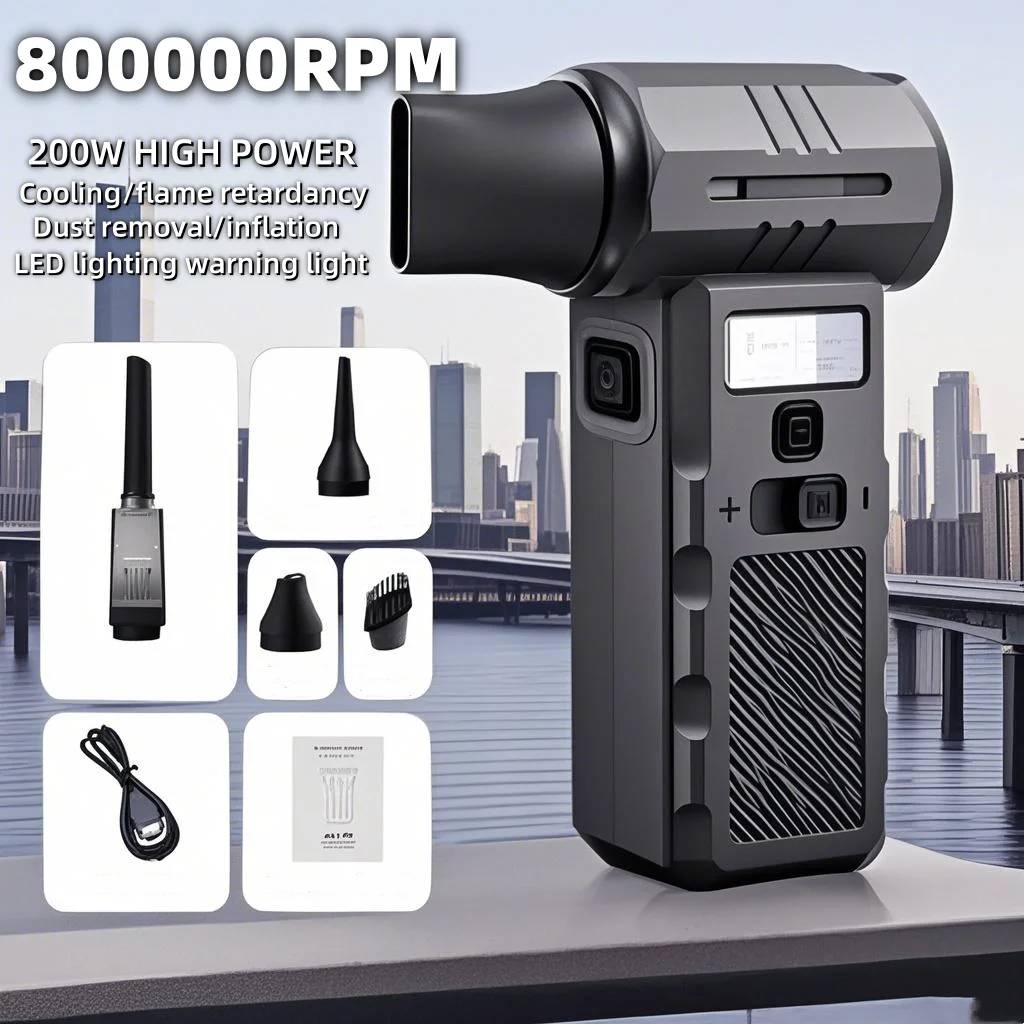 800000RPM Violent Fan Dust Blowing Brushless Ultra Turbo Fan Jet Battery Display High-Speed Handheld Powerful Blower Low Noise