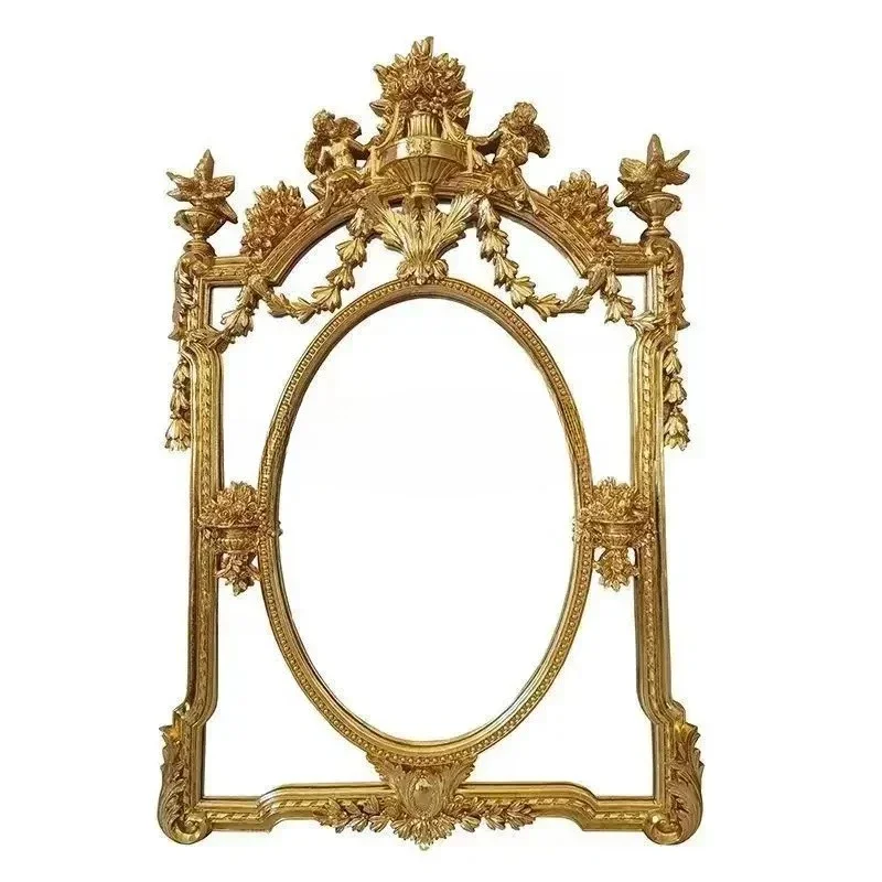 

G European retro fireplace decoration, carved vanity mirror, French carved wall hanging villa porch mirror