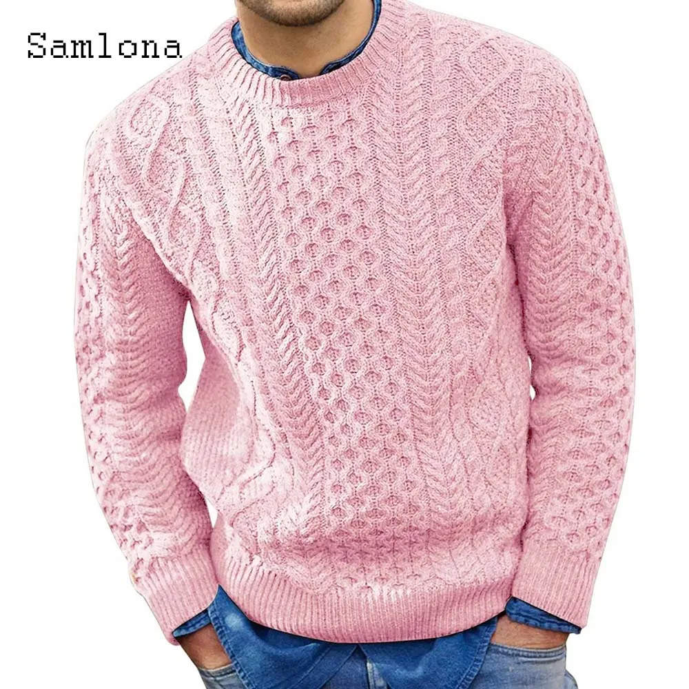 

Samlona Men Autumn New Knitting Sweaters Winter Warm Pullovers Men's O-neck Basic Tops Knitwear Lepal Collar Ruched Jumpers 2023