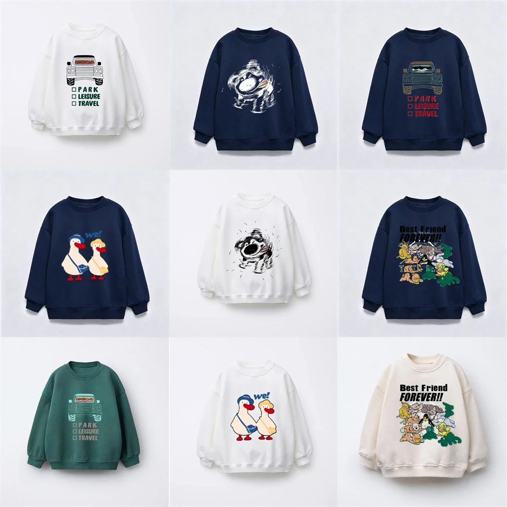 Child's New Style Hoodies Loose Casual Autumn Clothing Round Neck Sweatshirts Toddler Simple Versatile Wear Cartoon Lovely Tops