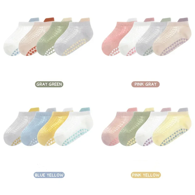 4 Pairs Children Sock Spring Summer Breathable Thin Sock Cute Candy Color Short Ankle Sock