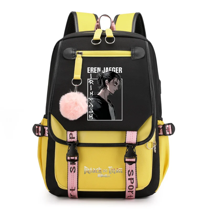 Novo anime eren jaeger legal padrão mochila adolescente moda rua usb mochila de alta qualidade anime zíper mochilas