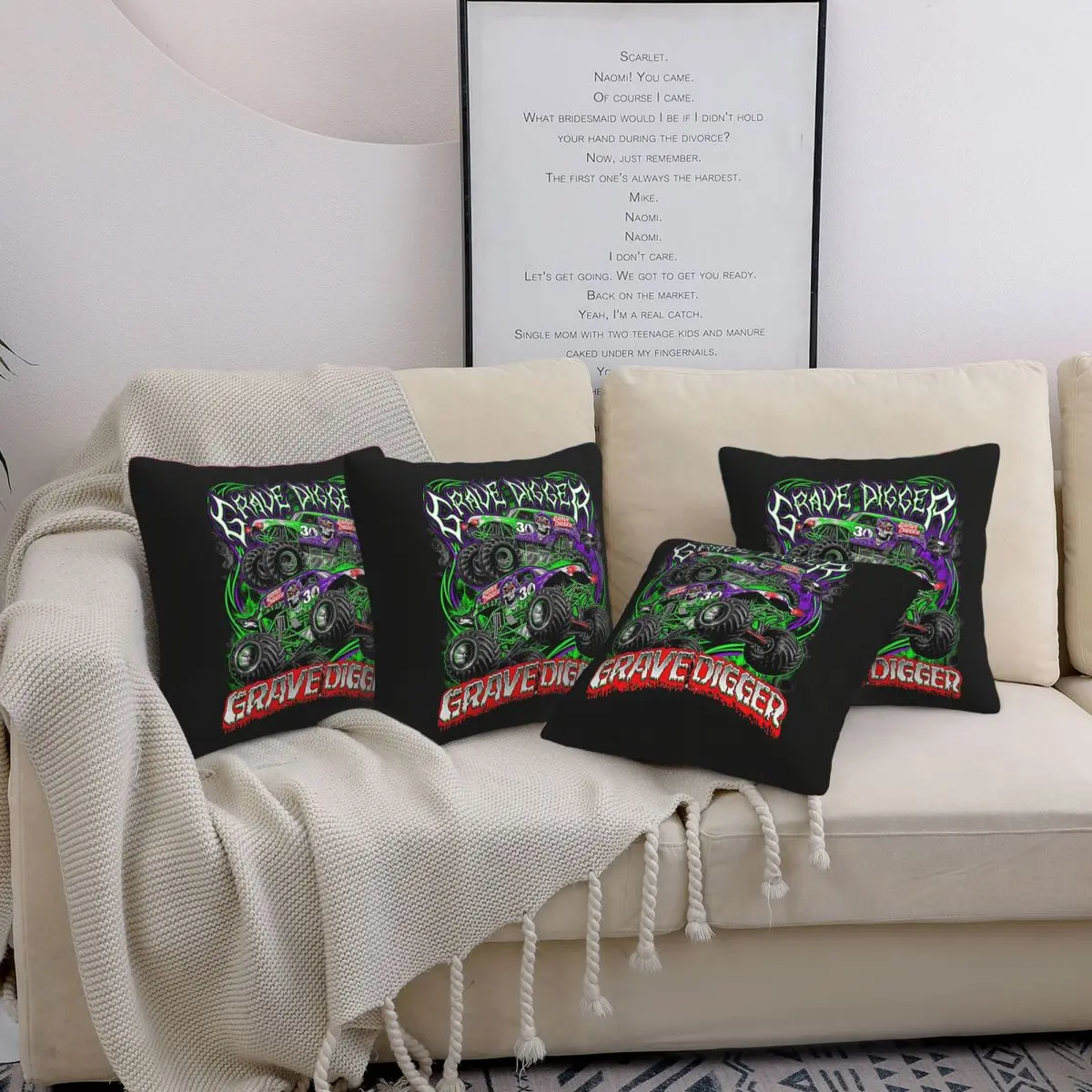 Monster Jam Grave Digger Monster Truck 4 Uds funda de almohada cuadrada funda de cojín funda de almohada para el sofá del hogar