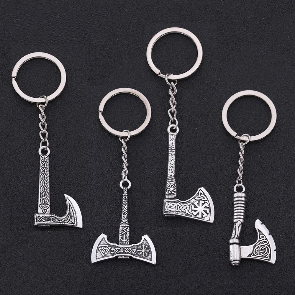 Skyrim 3D Slavic Perun Axe Pendant Key Chain Viking Thor Hammer Charm Odin's Symbol of Norse Valknut Irish Knot Men's Keychain