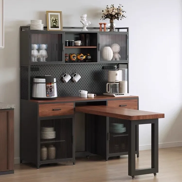 Side cabinet Dining table can be embedded in retractable table Solid wood wrought iron dining room Wall storage cabinet