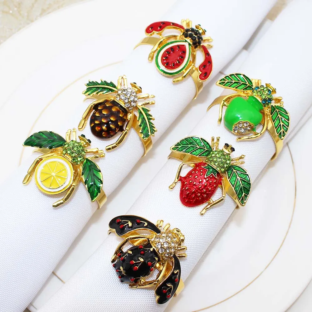 6Pcs New Arrival Bee Napkin Rings Creative Insect Fruit Napkin Holder for Wedding Birthday Baby Shower Christmas Decor ERE103