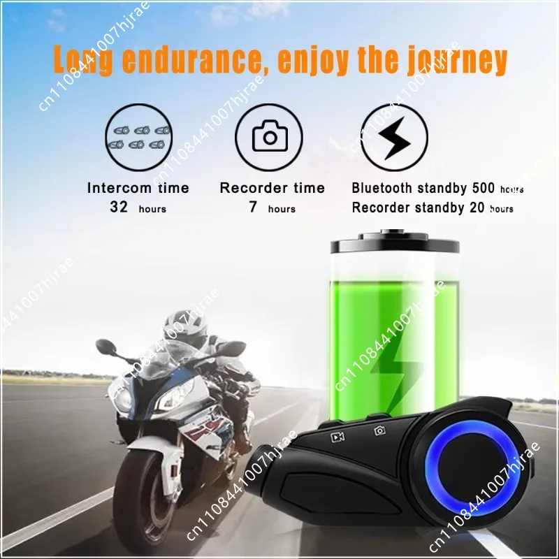Motorbike Helmet Intercom Headset Built‑in Video Recorder Group Call Function Wireless Communication Device  Motorcycle Riding
