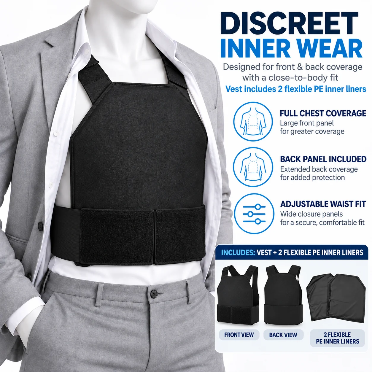 Low Profile Concealable Vest Tactical Vest Carrier Adjustable Shoulder Waist Strap Hidden Wear Vest for Security Outdoor Training