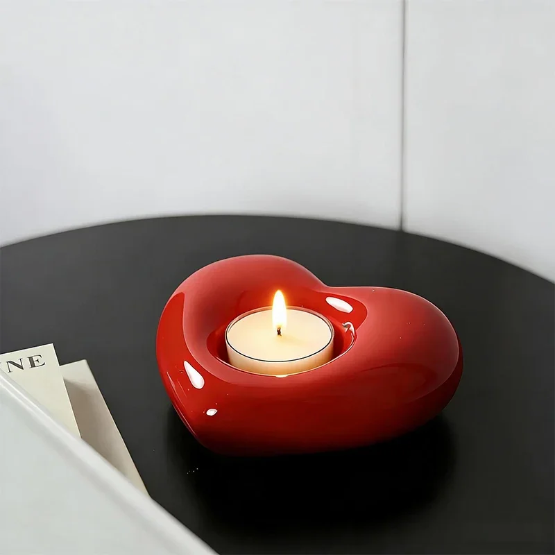 Heart Ceramic Candle Holders Valentines Candle Holder Decor Love Candlestick Elegant Wedding Centerpiece & Tabletop Decorations