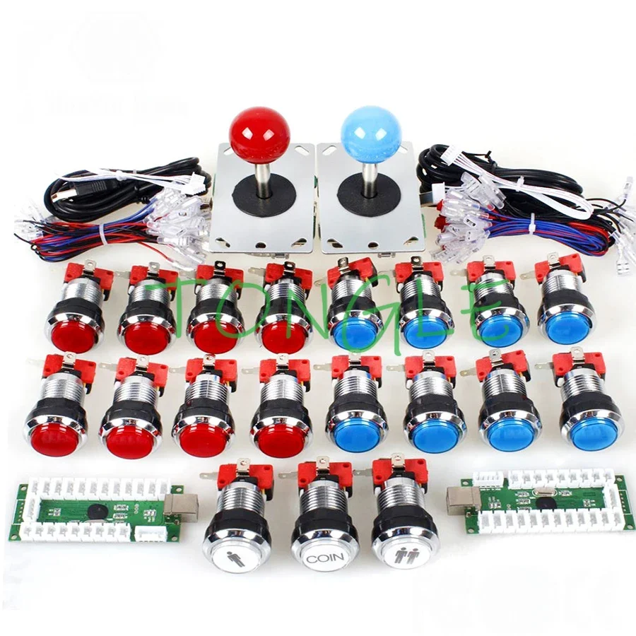 

2 Player Arcade Game DIY Accessories Kit For PC And Raspberry Pi 5Pin Joystick And + Chrome Plating LED Illuminated Push Buttons