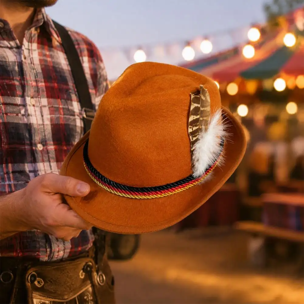 Oktoberfest Costume Accessories Fedora Hat with Feather Accent Short Brim Vintage Hat Oktoberfest Costume for Halloween for Men