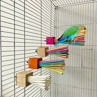 1PC Parrot Wooden Toy Rainbow Paper Stick Grinding Teeth Biting and Ventilating Swing Stand Stick