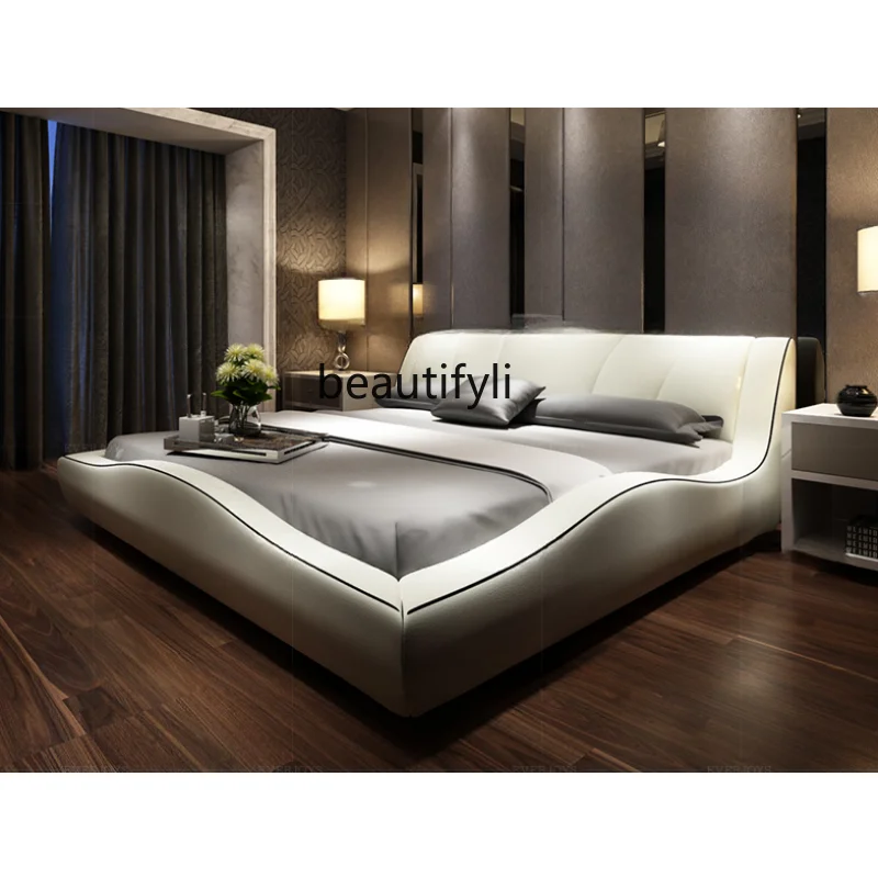 Minimalist Leather Bed Light Luxury Modern Minimalist Double Master Bedroom 2 M 2 M 2 M Large Bed High-End Elegant