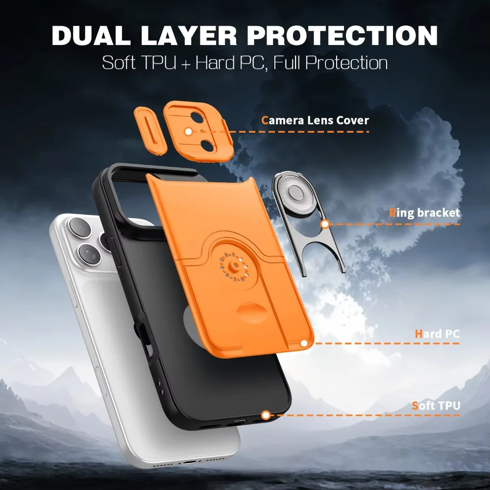Heavy Duty Case for iPhone 17 Pro 17 16 15 14 13 12 Pro Max Plus Slide Camera Lens Finger Ring Bracket Shockproof Anti-Drop Case view 6