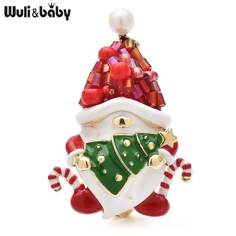 Wuli&baby Cute Taking Books Santa Claus Brooches Pins For Women High Quality Crystal Father Christmas New Year Brooch Gifts