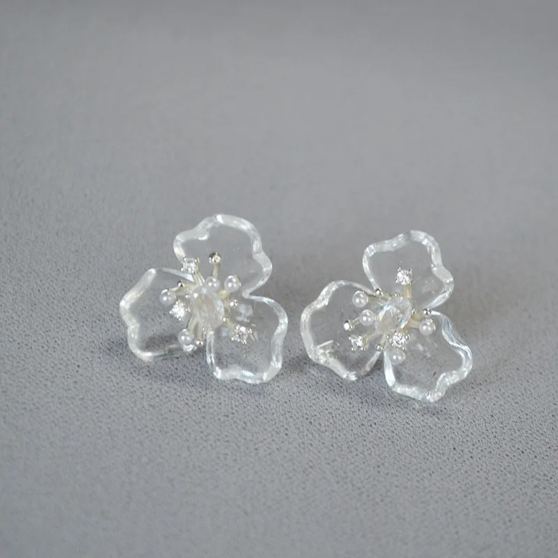 Resin flower stud earrings for women acrylic clear transparent earrings summer delicated teenage gilrs jewelry