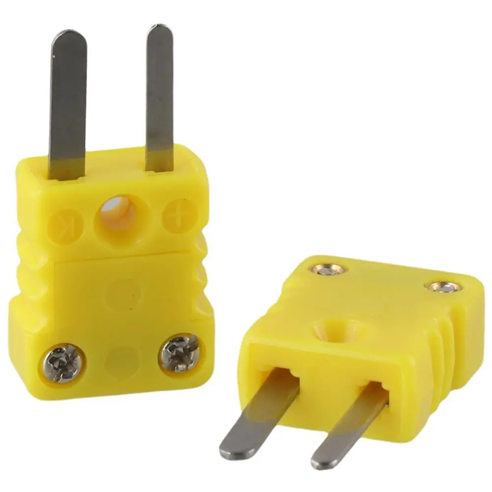 2Pcs Yellow K Type Thermocouple Connector -200-1300℃ Plastic Mini Male Plug Wire Connectors Thermocouple Sensor Probe