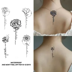 Rose and Text with Flower Stem Waterproof Temporary Tattoo Sticker, Long-lasting for 1-2 weeks,  Semi-Permanent Fake Tattoo
