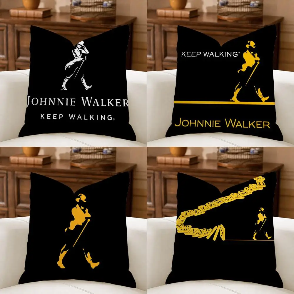 J-Johnnie W-Walker Logo Cushion Cover Organic Linen Square Pillow Case Durable Non-Allergenic And Kind To Skin