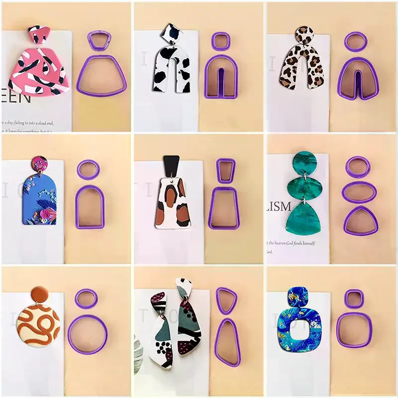 1Set Polymer Clay Earring Cutter Multiple Shapes Clay Cutter Geometric Shape Clay Pendant Polymer Clay Tool Cookie Cutter